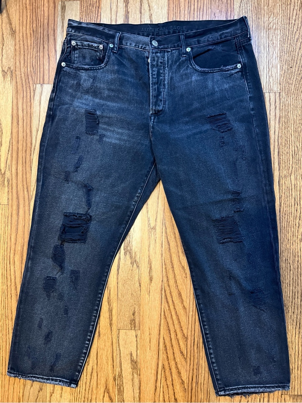 American Eagle Charcoal Jeans Sz 14 NWT Distressed High Rise Girlfriend X Short